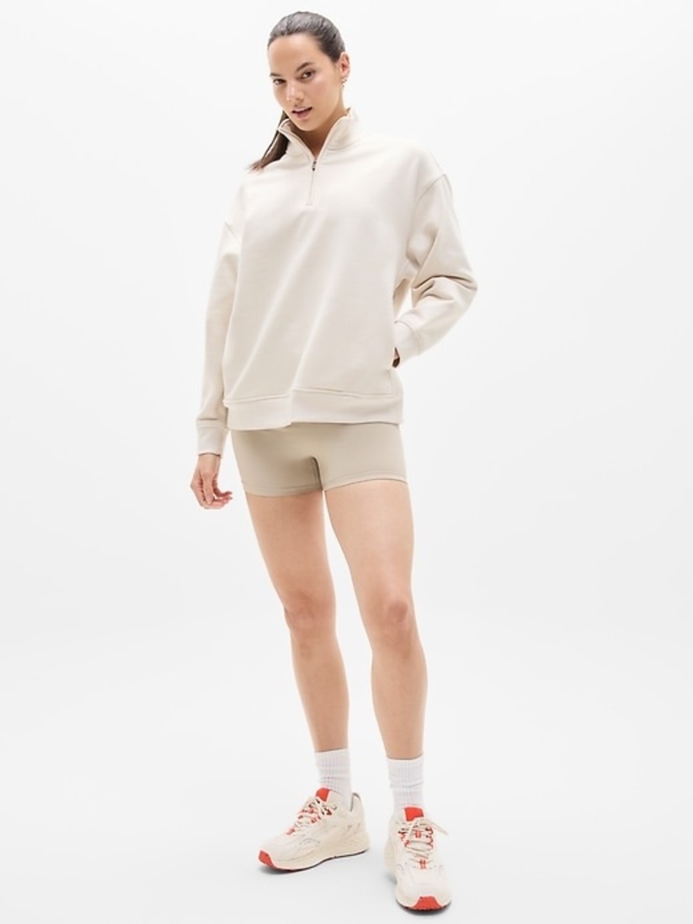 Athleta Forever Fleece 1/4 Zip Sweatshirt M neutral Bone Oversized Cozy Sold Out